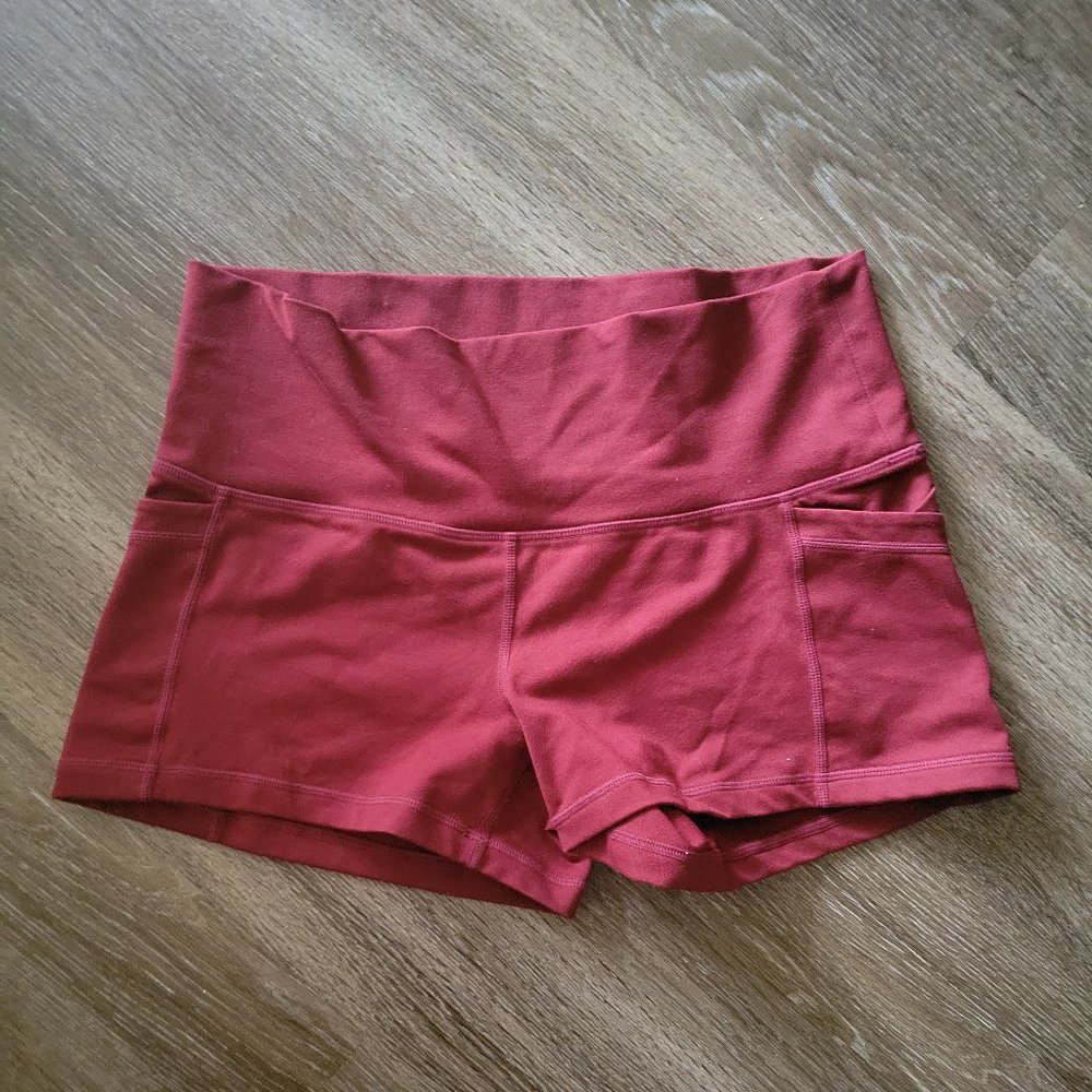Popflex Active Dark Bloom Burgundy Shorts, Size 10